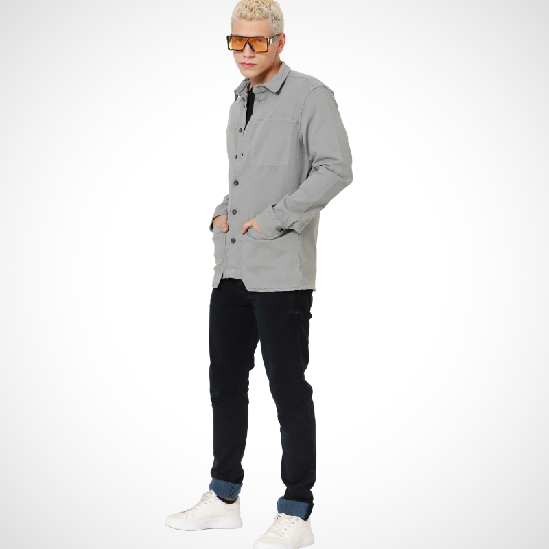 Elongated Pockets Strechy Shacket